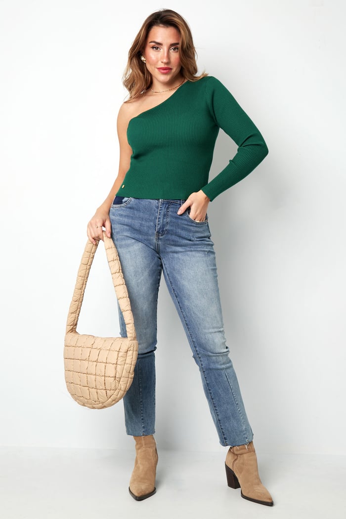 Warm knitted one-shoulder top - green Picture5